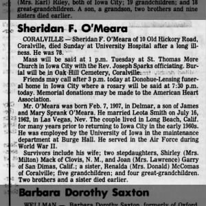 Obituary for Sheridan F. O'Meara